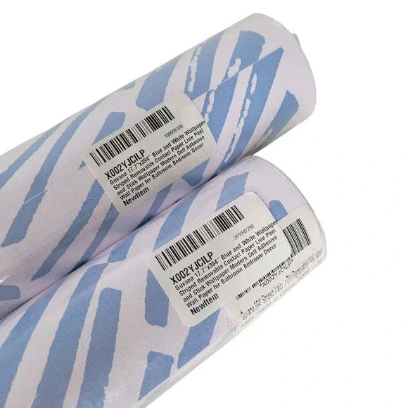 2ROLLS 17.7 x394 Blue White Striped Removable Line Peel Stick Wallpaper Modern